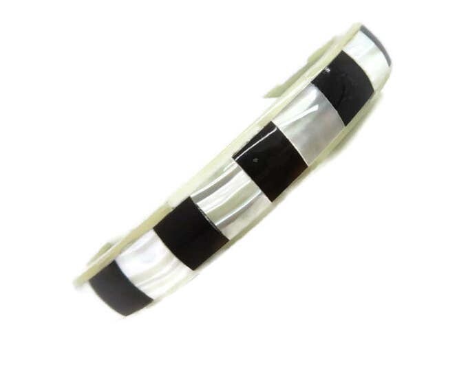 Black and White MOP Inlay Bangle, Vintage 1970s Bracelet