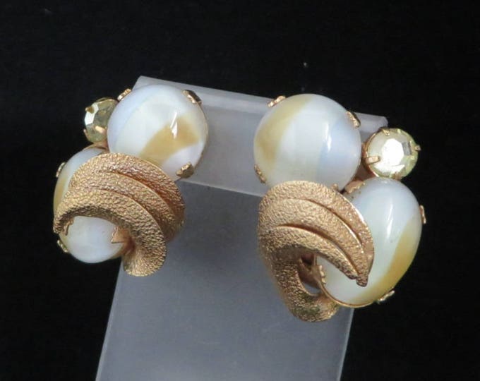 Vintage Kramer Earrings Glass Rhinestone Gold Tone Clip-on Earrings, Signed Kramer Jewelry