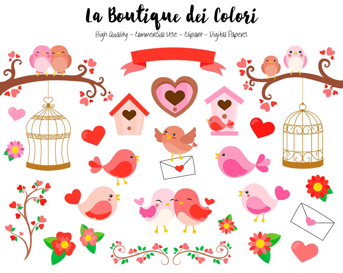 Red Valentine's Day Birds Clipart Cute Digital Graphics Red Valentine's Day Birds Clipart Cute Digital Graphics
