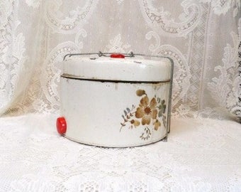 Vintage Metal Cake Keeper with Bail-Retro Cake Carrier Box-Pie Cover Storage Saver-Tote-Dessert Carrier-Picnic-Orphaned Treasure-051717B