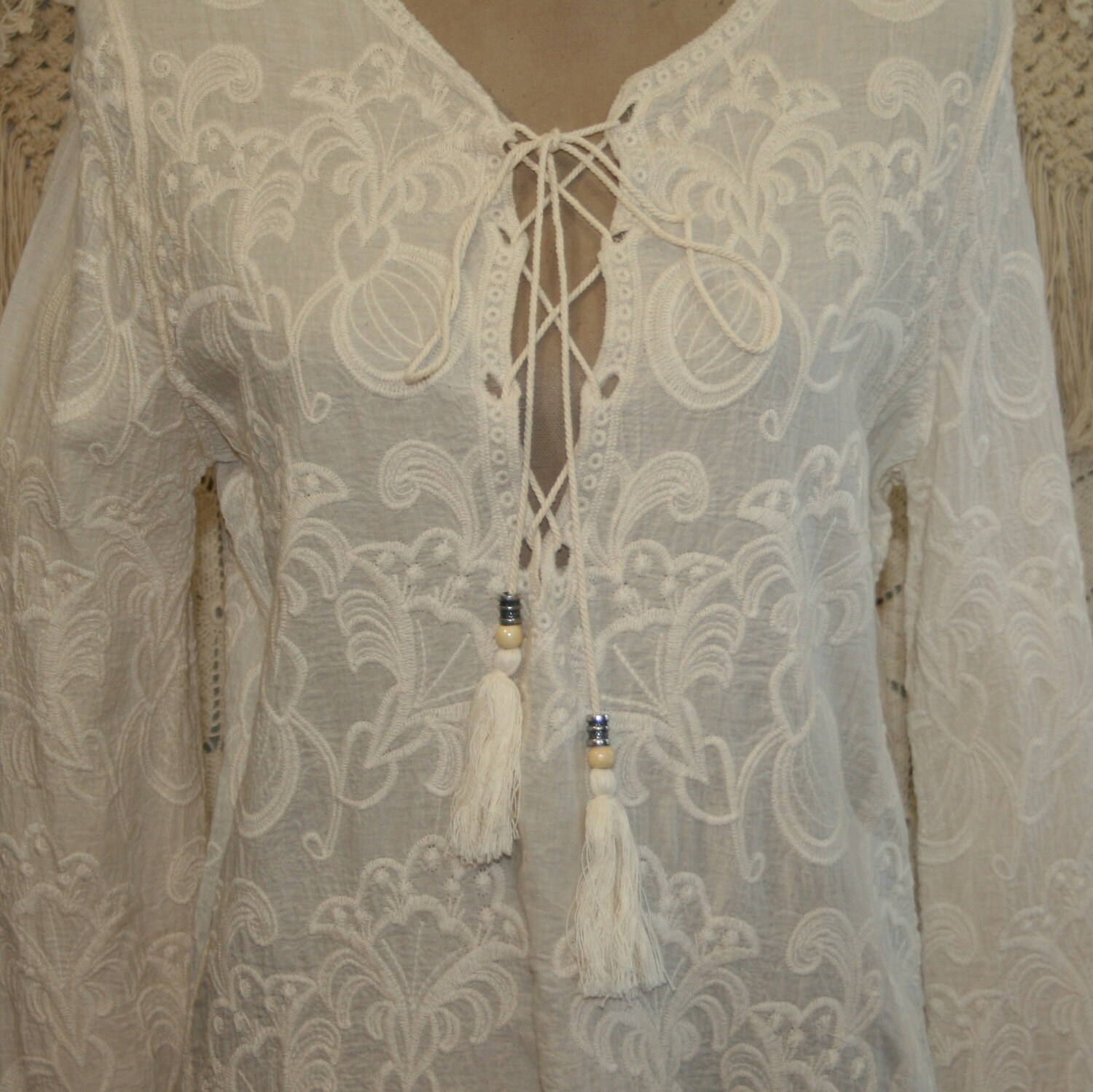 Romantic Boho Clothing Cotton Tunic Top Bohemian Embroidered