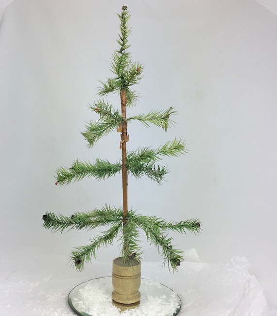 Items similar to Antique German feather tree 20" ~wood base~candle holders~ goose feathers ...