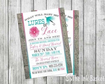 Lures or Lace Gender Reveal Invitation