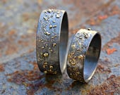 unique wedding bands gold silver, molten wedding ring set, matching rings his and hers, promise rings mixed metal, viking wedding rings