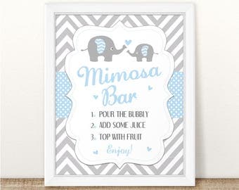 Printable Elephant Baby Shower Mimosa Bar Sign,Elephant Printable Drinks Table Sign, Elephant Grey Blue Mimosa Bar Sign INSTANT DOWNLOAD