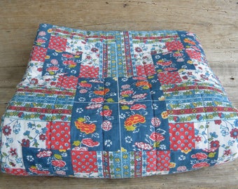 Vintage 70's Patchwork Snuggie / Blue Red Yellow Patchwork Snuggie / Snuggler / Snug Sac / Slumber Bag / Sleep Sack