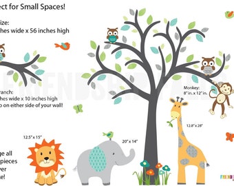Nursery Decal, Jungle Wall Decals, Nursery Wall Decal, Giraffe, Elephant, Lion, Modern Boy Scene