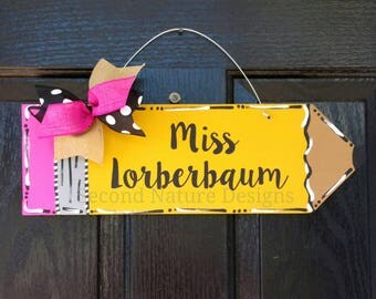 18" Pencil Door Hanger / Teacher Gift / Personalized Pencil Sign / Teacher Appreciation Gift / End of Year Teacher Gift