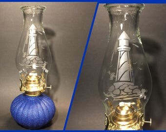 Oil Lamp, Etched Glass Aladdin Lamp, Glass Chimney, Hurricane Lantern, Lamp Oil, Gift For Mother's Day, Lighthouse Tablle Lamp