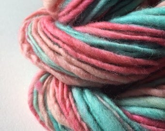 Pink and Baby Blue Handspun Handdyed Yarn - handspun worsted yarn - single ply yarn - handspun yarn