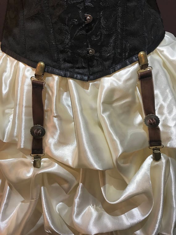 Skirt Hikes with Fancy Conchos Brown Velvet steampunk Hitchers Madame Tracy Michelles Bustle Boosters Skirt Lifts by TracyMichelleCouture steampunk buy now online