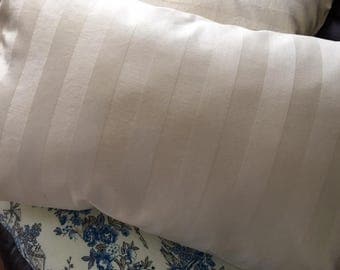 Off white beige ivory tone on tone striped all cotton throw pillows in 3 sizes