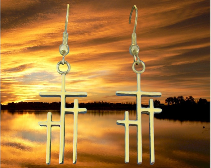 Petite Calvary 3 Cross Necklace Pendant Silver Gold Womans Girls Christian Jewelry - Saint Michaels Jewelry - Calvary Three Cross