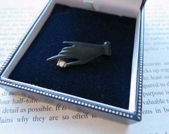 Vintage Brooch 1980s Jewelry Human Hand Brooch Black Jewelry Figural Pin Mothers Day Gift Blackamoor Style Enamel Brooch Under 10 Retro Pin