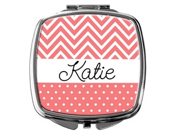 Personalized Compact Mirror - Coral Personalized Purse Mirror - Personalized Bridesmaids Gifts