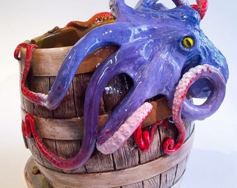 Octopus on a barrel yarn bowl.