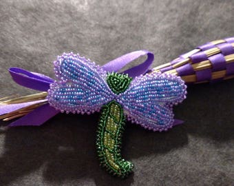 Purple and green beaded dragonfly hair clip