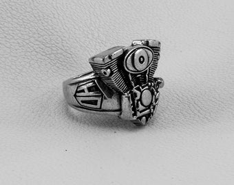 Harley Davidson Ring, Gothic Jewelry Ring, Sterling Silver 925, Steampunk Ring, Motorbike Ring, Hipster Ring, Silver Ring, Motorcycle Ring