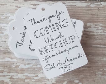 Mini Ketchup Bottle Tags, Wedding Favor Tags, Wedding Tags, Ketchup Tags, Catsup Tags, Bridal Shower, Wedding Favor, We will Ketchup (176)