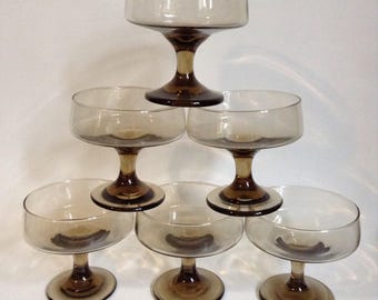 Vintage Set of Six Smoked Glass Dishes 1960's