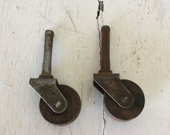 Industrial Caster Hardware, Vintage Hardware, Vintage Casters, Set of Two Casters, Vintage Wheels, Metal Caster Wheels, Mounted Casters