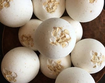 Oatmeal Lavender Bath Bomb. Oatmeal Om. Lavender Essential Oil. Organic Oatmeal. Made in Utah