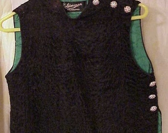 Lambs Wool Black Vest with Rhinestone Button's Liehterman Philadelphia
