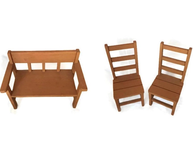 Vintage Philippines Recycled Wood Doll Furniture in Play Scale | Bench and 2 Chairs | Vintage Home Decor