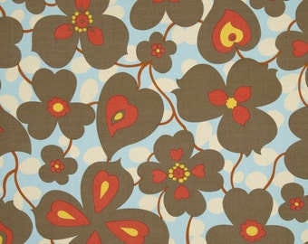 Half Yard - Lotus Morning Glory in Linen , Amy Butler, quilting cotton, Brown, Red, Blue, Yellow, Cream, Rowen Fabrics, Quilting Cotton
