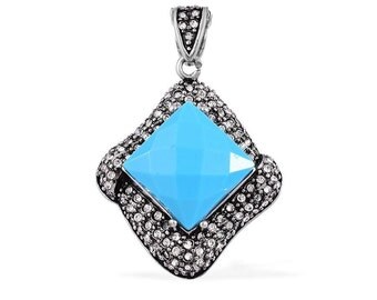 Blue Resin Square Cut, Austrian Crystal Stainless Steel Pendant Without Chain TGW 15.00 Cts.