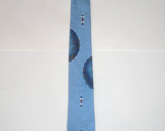 Blue Hand Painted 1950s Rockabilly Flat Bottom Tie (Deadstock Unworn)
