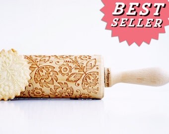 Rolling pin engraved : FOLK - embossing rolling pin, laser engraved rolling pin. Polish FLOWER folk art. Wedding gift Birthday bestseller