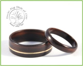 Ebony wooden wedding ring set. Couples ring set. Wedding ring wood. Custom made black rings.