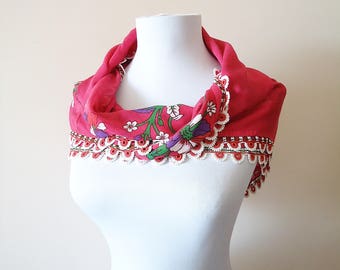 Traditional Turkish Yemeni, Oya scarf, Handmade Scarf, Crochet Oya Scarf, Wrap Scarf, pink scarf, coton floral scarf, handmade lacework oya