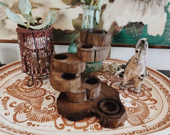 vintage burl wood candle holder/vintage candle holder/wooden candle holder/tea light candle holder/candles/boho/boho decor