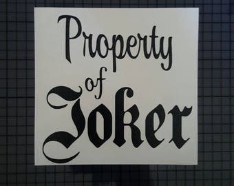 DC Comics Decal - Harley Quinn - Property of Joker Jacket Design - 16 Colors & Multiple Sizes