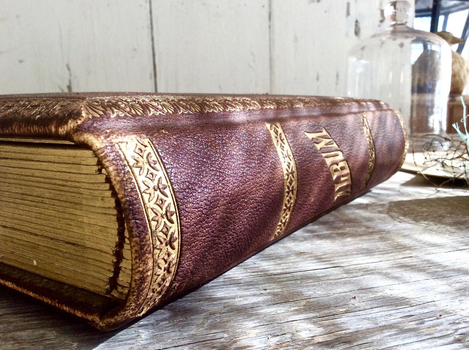 Antique leather bound photo album Victorian photo album