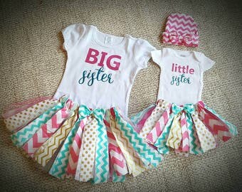 Coordinating sibling outfits!! Big sister little sister outfits with hat or headband!!