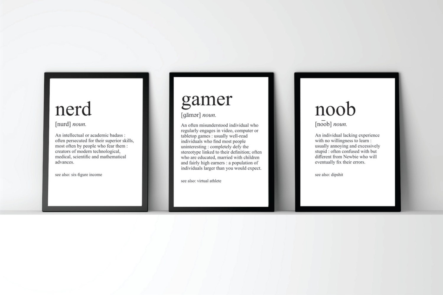 Nerd Definition Noob Definition Gamer Definition Wall Art