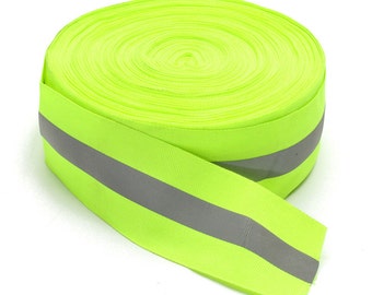 Reflective Fabric Tape Strip - Fluorescent Green Safety Warning Caution Tape - Non Adhesive Silver Reflective Strip Sew On Textile - hs19