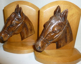 Vintage Syroco Horse Head Book-ends From The 1950's