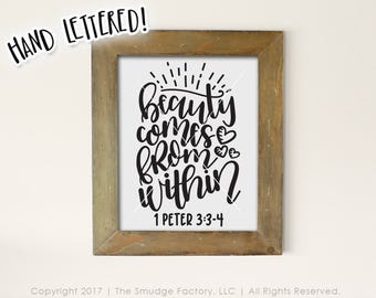 Beauty Comes From Within Printable, Bible Verse Printable, Empowering Print, 1 Peter 3:3-4 Print, Empowering Women Wall Decor, DIY Print