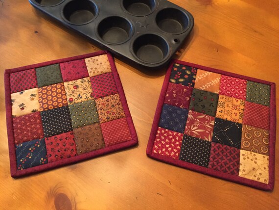 Patchwork Pot Holders /Quilted Pot Holders / Primitive Decor