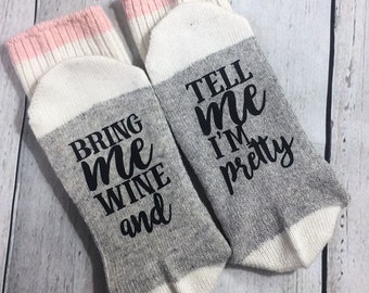 Wine Socks, Bring me wine Socks, gifts for her wine socks, funny socks for women, socks for women funny sayings