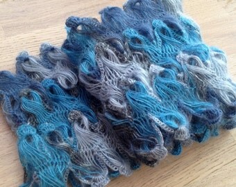 Hairpin Loom Scarf / Crochet lace scarf/ Crochet Dark Blue Scarf/ Crochet Bohemian Lace Scarf/ Loomed Crochet Scarf/ Mohair Crochet Scarf