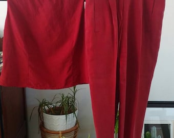 Vintage/ Rust Red Two Piece Silk Pants And Cropped Top Set