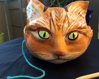 Large yarn bowl, knitting bowl, orange tabby cat, bowl,planter
