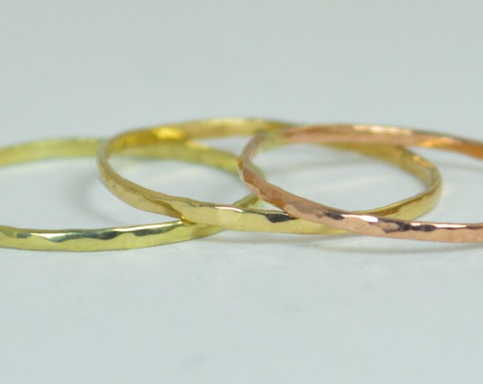 Solid Green, Rose & Yellow Gold Super Thin Stack Ring Set, 14k Gift For Wife, Slim Ring, Triple Gold Ring, Ultra Thin Ring, 14k Green Gold