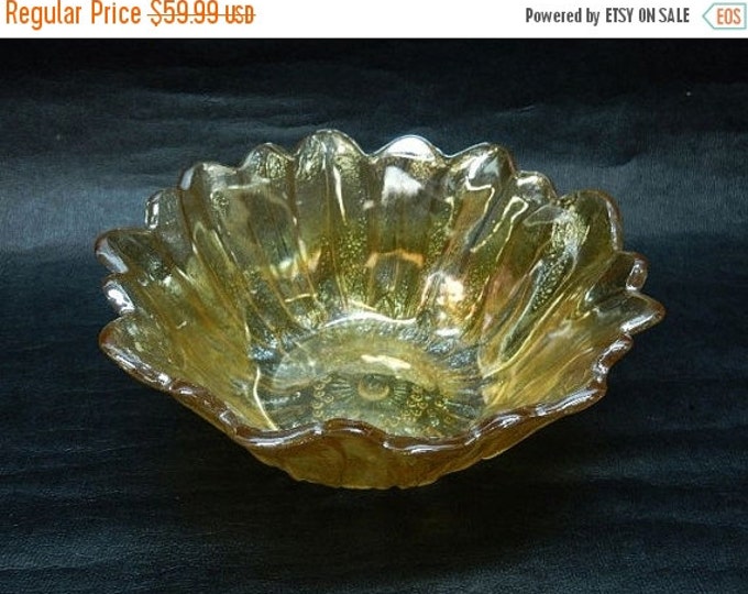 Storewide 25% Off SALE Vintage Indiana Carnival Glass Yellow Marigold Centerpiece Bowl Featuring Raised Textured Design