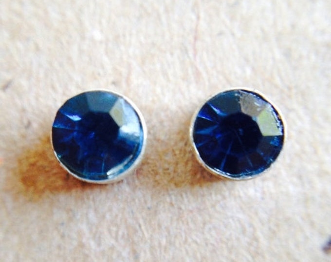 Storewide 25% Off SALE Vintage Silver Tone Sapphire Blue Rhinestone Designer Post Earrings Featuring Petite Style Design